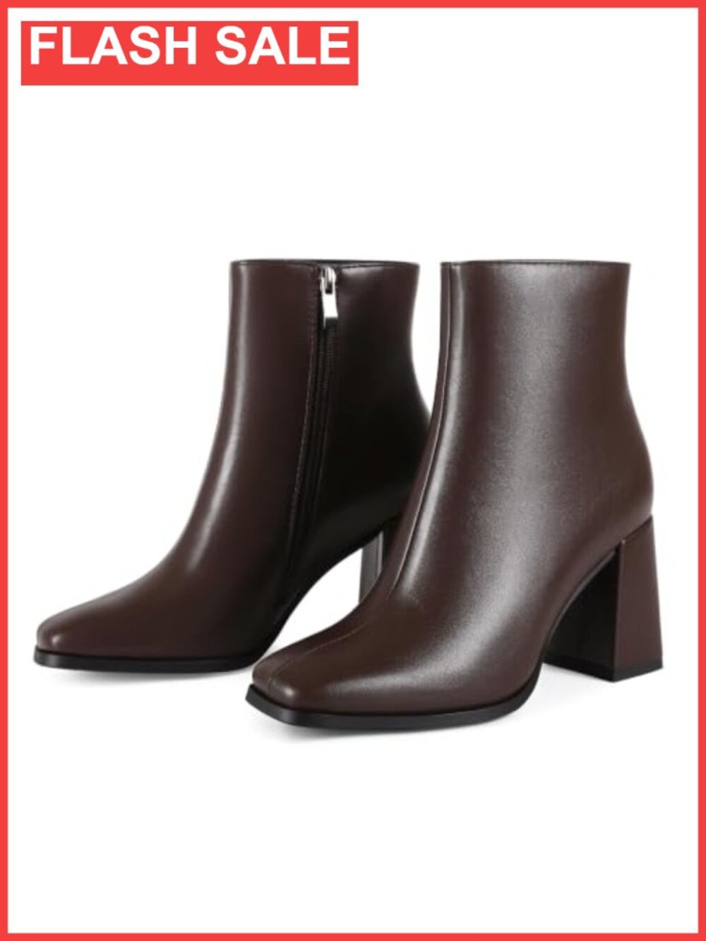 Womens Square Toe Ankle Boots Chunky Block Heel Side Zipper PU Leather Booties